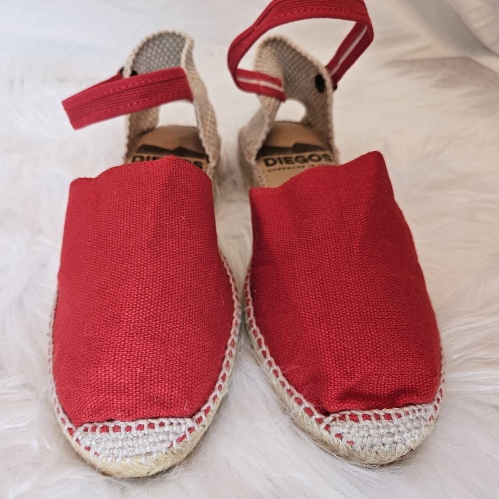 Diegos Classic Spanish Handmade Red Anklestrap Espadrilles for Women Size 37 NWT - Picture 5 of 15
